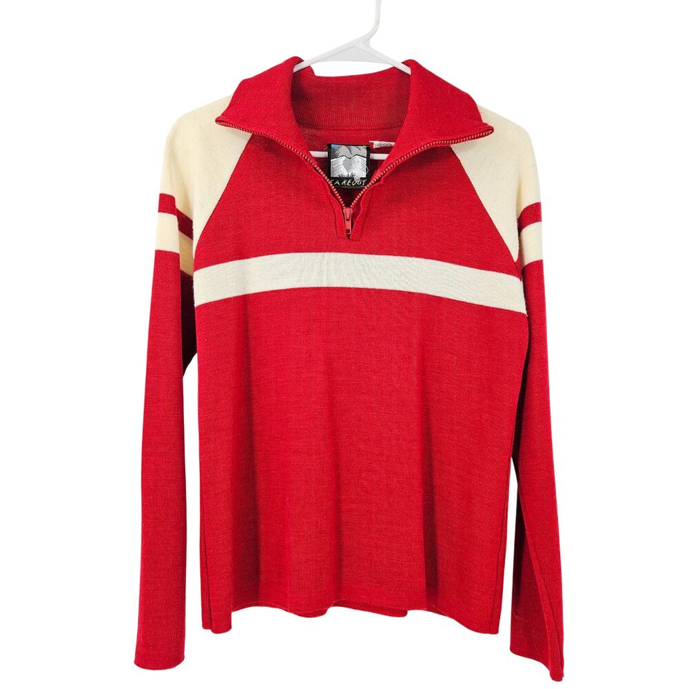 Takeout Polo Sweater Red Wool Blend 1/4 Zip Color Block Long Sleeve Pullover L